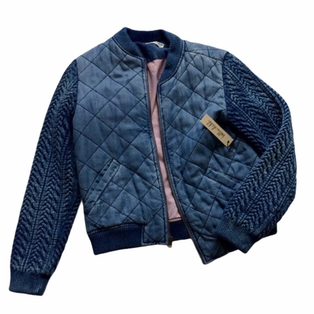 Bella Dahl Quilted Bomber Jacket Blue L